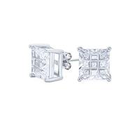 Boucles D'Oreilles Clous Carrées Invisibles En Zircon Cubique Clair Géométrique Noir AAA CZ Pour Hommes Femmes Plaqué Jaune En Argent Sterling .925 5 6 7 8 9 10MM