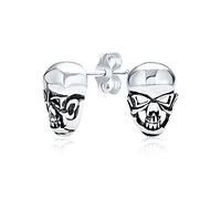 Boucles d'oreilles clous crâne gothique squelette pirate des Caraïbes style unisexe pour hommes, femmes, motards, punk rockers, adolescents. Fabriquées en argent sterling .925.