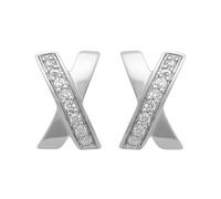 Boucles d'Oreilles Clous Croisés (X) Femme Argent 925/1000 Rhodié - Zirconium Pavé Diamant - Design Tendance Moderne - Hauteur 13mm - Tige Poussette Hypoallergénique