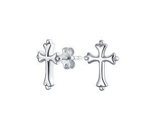 Boucles d'oreilles clous croix fleur de lis délicates et simples : Bijoux religieux minimalistes pour femmes et adolescentes, cadeau de communion, argent sterling poli .925