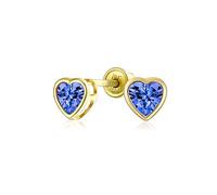 Boucles D'Oreilles Clous En Forme De Cœur Avec Zircone Cubique Bleu Royal De .25Ct En Sertissage Clos Pour Femmes Saphir Simulé En Or 14 Carats Véritable Avec Fermoir À Vis