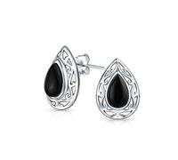 Boucles d'oreilles clous en forme de goutte avec sertissage filigrané en onyx noir teinté de style Bali, pierre semi-précieuse en forme de poire pour femmes en argent sterling .925 15MM