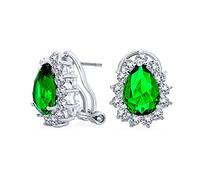 Boucles D'Oreilles Clous En Forme De Larme Poire Halo CZ AAA Simulé Émeraude Verte Style Vintage Classique Pour Femme Dos Oméga Plaqué Argent