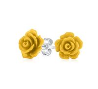 Boucles D'Oreilles Clous En Forme De Rose Jaune Délicate Romantique Sculptée En 3D Pour Femmes Adolescentes Pour Mère Plaqué Argent