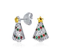 Boucles D'Oreilles Clous En Forme D'Étoile Dorée De Noël Plaquées Argent Avec Zircon Cubique Rouge Et Vert Cz Au Design Étincelant Pour Femmes Et Adolescentes