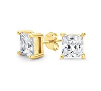 Boucles D'Oreilles Clous En Zircon Cubique Carré Solitaire Taille Brillant Princesse CZ Pour Femmes Hommes Plaqué Or Argent Sterling 6MM