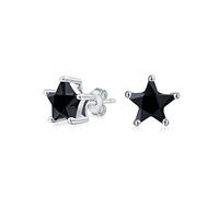 Boucles D'Oreilles Clous Étoile CZ Noire Unisexe Petite Céleste Patriotique Américaine Usa En Zircon Cubique Pour Femmes Hommes En Argent Sterling .925 7MM