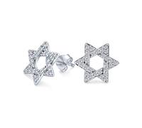 Boucles d'oreilles clous étoile de David en zircon cubique ouvert religieux judaïque Hanoukka pavé AAA CZ pour Bat Mitzvah pour femmes pour adolescentes en argent sterling .925