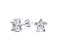 Boucles D'Oreilles En Argent Sterling 925 Avec Étoile En Zircone Cubique Usa Patriotique Américain Céleste Unisexe Petit Pour Femmes Hommes 8MM