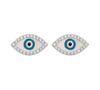 Boucles d'Oreilles Clous Evil Eye Œil Turc Femme Argent 925 Rhodié - Zirconium Pavé Diamant - Symbole Protection Chance - Design Tendance - Tige Poussette
