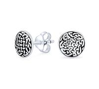 Boucles D'Oreilles Clous Médaillon Viking Unisexe Tissé Nœud Celtique Rond Pour Femmes En Argent Sterling Oxydé .925