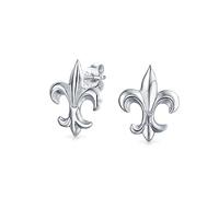 Boucles D'Oreilles Clous Minimalistes Fleur De Lys Symbole Ancien Pour Femmes Hommes Adolescents Légères Avec Accent CZ En Argent Sterling .925