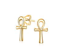 Boucles D'Oreilles Clous Minimalistes Petites Délicates Symbole Religieux De Vie Croix Ankh Égyptienne Pour Femmes Pour Hommes Or Vermeil 2,5 Microns Argent Sterling .925