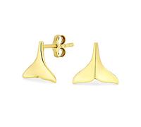Boucles D'Oreilles Clous Queue De Baleine Pour Femme Et Adolescente Amoureuse De La Mer Vacances Lune De Miel Sirène Océan Vie Marine En Argent Sterling .925 Vermeil Or Jaune 2,5 Microns