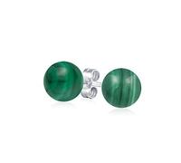 Boucles D'Oreilles Clous Rondes En Malachite Verte Simple Pour Femmes En Argent Sterling .925 8MM