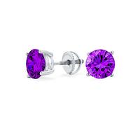 Boucles D'Oreilles Clous Solitaire Violet Brillant En Améthyste Simulée AAA CZ Pour Hommes Et Femmes En Argent Sterling .925 À Visser 8MM
