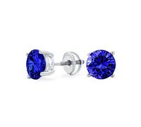 Boucles D'Oreilles Clous Solitaires En Zircon Cubique Rond Bleu Taille Brillant AAA CZ Saphir Simulé En Argent Sterling .925 À Vis 8MM