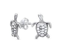 Boucles D'Oreilles Clous Tortue De Mer Hawaïenne Nautique Minuscule Lune De Miel Pour Femmes Adolescentes En Argent Sterling Oxydé .925