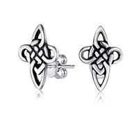 Boucles d'oreilles clous unisexes religieuses Viking irlandaises nœud d'amour infini croix celtique pour femmes hommes adolescents en argent sterling oxydé .925