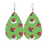 Boucles d'oreilles coccinelles vertes pour femme - En cuir coloré - En forme de goutte - Tendance