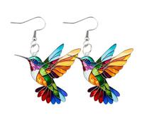 Boucles D'Oreilles Colibri - 3,2cm Pendentif Oiseau-Mouche Acrylique Coloré, Matériau Léger Crochets Tombants | Ailes Détaillées | Bijoux Mignons Volatile, Cadeau Femmes & Amoureux Nature, Idéal Pâque