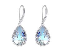 Boucles d'oreilles colibri avec levier rabattable en argent sterling - Fleur de lys - Boucles d'oreilles en filigrane - Gouttes - Pierre de lune - Cadeau d'anniversaire pour femme (lys colibri)