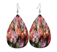 Boucles d'oreilles colorées en cuir avec bouquet de dix mille fleurs en forme de larme pour femme - Boucles d'oreilles pendantes légères en PVC avec crochets en argent 925, imprimés double face |