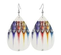 Boucles d'oreilles colorées en cuir en forme de larme pour femme - Boucles d'oreilles pendantes légères en PVC - Crochets en argent 925 - Impression double face - Cadeau hypoallergénique