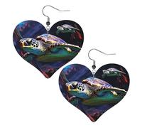 Boucles d'oreilles colorées en forme de tortue de mer tropicale en cuir pour femme, boucles d'oreilles pendantes légères en forme de cœur