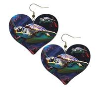 Boucles d'oreilles colorées en forme de tortue de mer tropicale en cuir pour femme, boucles d'oreilles pendantes légères en forme de cœur
