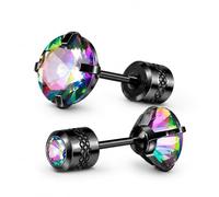 Boucles d'oreilles colorées en oxyde de zirconium, adaptées pour les hommes et les femmes, style spirale en acier titane, boucles d'oreilles noires hypoallergéniques à 4 pattes, bijoux tendance