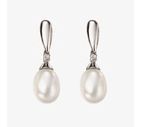 Boucles d'oreilles compte-gouttes en or blanc 9 carats et diamants perles d'e...