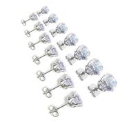 Boucles d'oreilles confortables en acier inoxydable à 6 griffes en oxyde de zirconium rond pour peaux sensibles avec options de pierres blanches et colorées, As show, Acier titane + zircone
