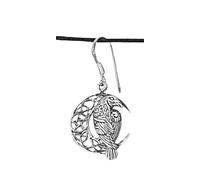 Boucles d'oreilles corbeau dans la lune en argent sterling 925 or 22, Argent