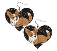 Boucles d'oreilles Corgi qui aime la musique en cuir pour femme - Boucles d'oreilles pendantes légères en forme de cœur - Bijoux cadeaux