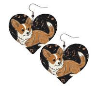 Boucles d'oreilles Corgi qui aime la musique en cuir pour femme - Boucles d'oreilles pendantes légères en forme de cœur - Bijoux cadeaux