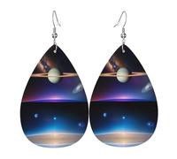Boucles d'oreilles Cosmic Saturne en cuir avec pendentif en forme de goutte, accessoires polyvalents et élégants pour femme.