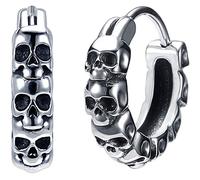 Boucles d'oreilles crâne gothique pour homme Boucles d'oreilles Huggie en acier inoxydable pour homme Punk Noir Helix Piercing Jewellery for Ladies