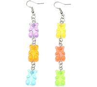 Boucles d'oreilles créatives en résine de couleur bonbon en forme d'ourson de dessin animé, multicolores, longues et pendantes, durables et astucieuses