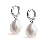 Boucles d'oreilles créoles 12 mm avec breloque interchangeable perle de culture d'eau douce baroque 11-12 mm pour femme Secret & You - Argent sterling 925 plaqué rhodium