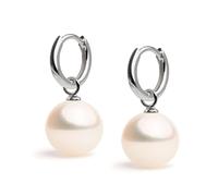 Boucles d'oreilles créoles 12 mm avec breloque interchangeable perle de culture d'eau douce ronde 8,5-9 mm pour femme Secret & You - Argent sterling 925 plaqué rhodium