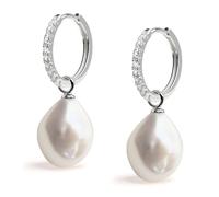 Boucles d'oreilles créoles 16 mm avec breloque interchangeable perle de culture d'eau douce baroque 11-12 mm et oxyde de zirconium pour femme Secret & You - Argent sterling 925 plaqué rhodium