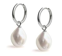 Boucles d'oreilles créoles 16 mm avec breloque interchangeable perle de culture d'eau douce baroque 11-12 mm pour femme Secret & You - Argent sterling 925 plaqué rhodium