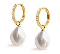 Boucles d'oreilles créoles 16 mm avec breloque interchangeable perle de culture d'eau douce baroque 11-12 mm et zircone pour femme Secret & You - Or Vermeil