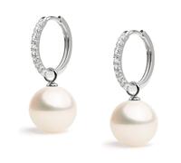 Boucles d'oreilles créoles 16 mm avec breloque interchangeable perle de culture d'eau douce ronde 8,5-9 mm et oxyde de zirconium pour femme Secret & You - Argent sterling 925 plaqué rhodium