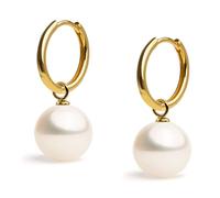 Boucles d'oreilles créoles 16 mm avec breloque interchangeable perle de culture d'eau douce ronde 8,5-9 mm pour femme Secret & You - Or Vermeil