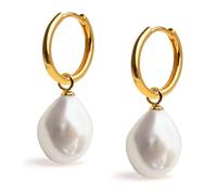 Boucles d'Oreilles Créoles 16 mm avec Perle de Culture d'Eau Douce Baroque 11-12 mm Charm Interchangeable pour Femme Secret & Vous - Or Vermeil