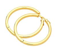 Boucles d'Oreilles Créoles 40mm Bouton Poussoir Carré Argent Plaqué Or