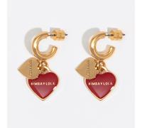 Boucles d'oreilles créoles avec logo double cœur rouge foncé UN