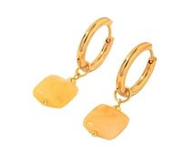 Boucles D'Oreilles Créoles avec Pierres Précieuses Carrées, Délicates et Tendance, En Jade Jaune, Bijoux Tendance Pour Fête De Mariage, Pour Femmes et Filles